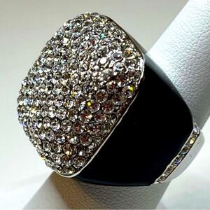 Princess Amanda Borghese Black Enamel and Cubic Zirconia Crystal Statement Ring